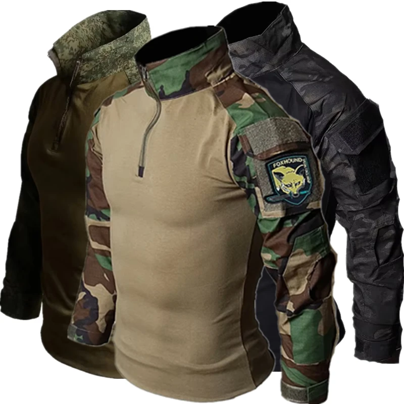 Men Breathable Tactical T Shirt Camouflage Long Sleeve Climbing Tops Outdoor Hiking Cotton Sport Military Army Clothes