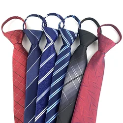 Fashion 7cm Mens Tie Pre-tied Easy Wear Neck Tie Zipper Lazy Pre-tied Stripes Dot Plaid Business Wedding Necktie For Man