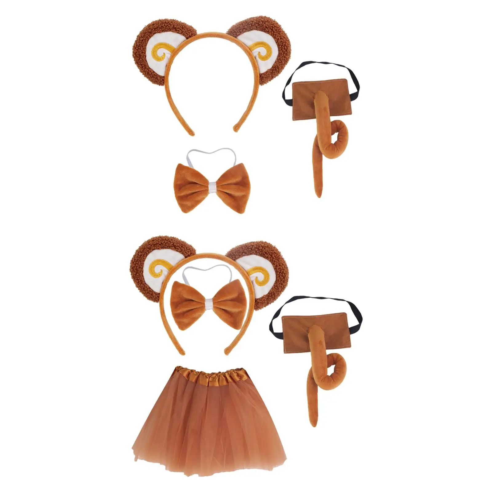Monkey Ears and Tail Set Cute Long Tail Animal Monkey Costume for Halloween Themed Parties Stage Performance Holiday Masquerade