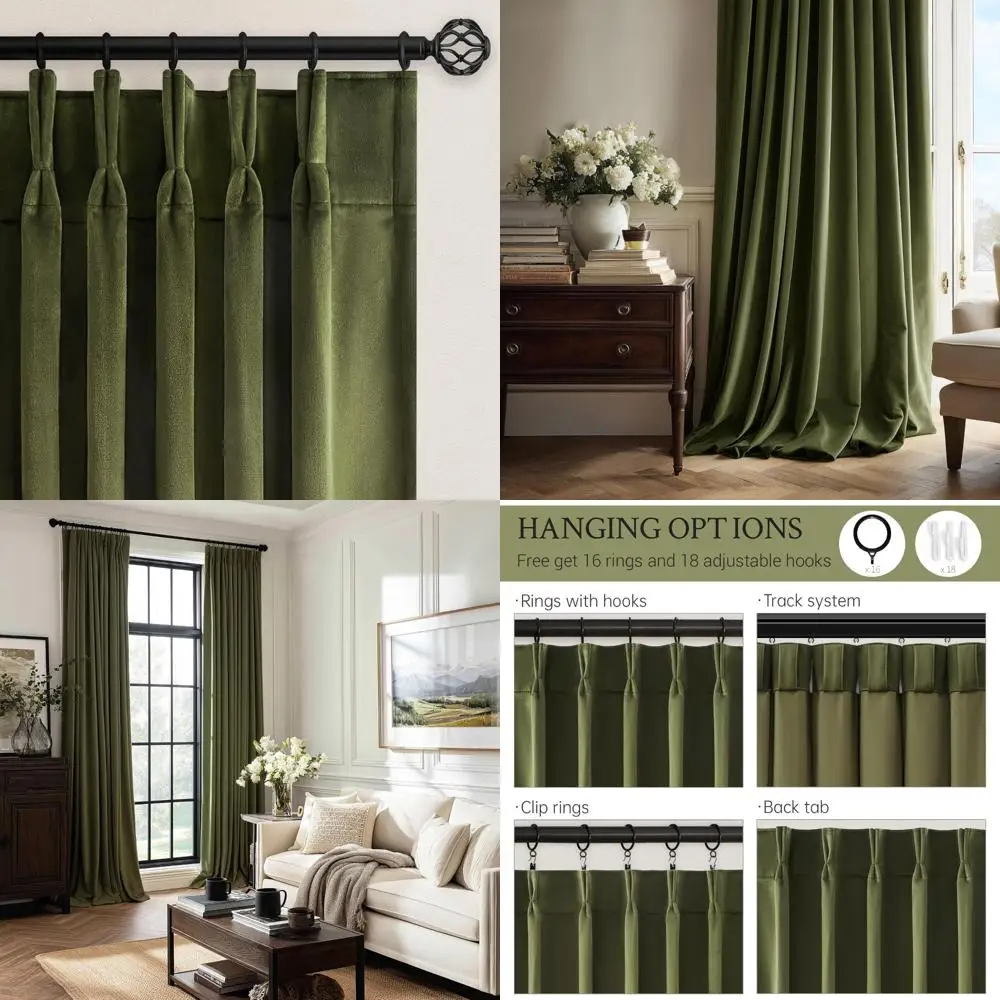 

Luxury Hunter Green Velvet Curtains for Bedroom and Living Room, 108 Inches Long, Soft and Pleated