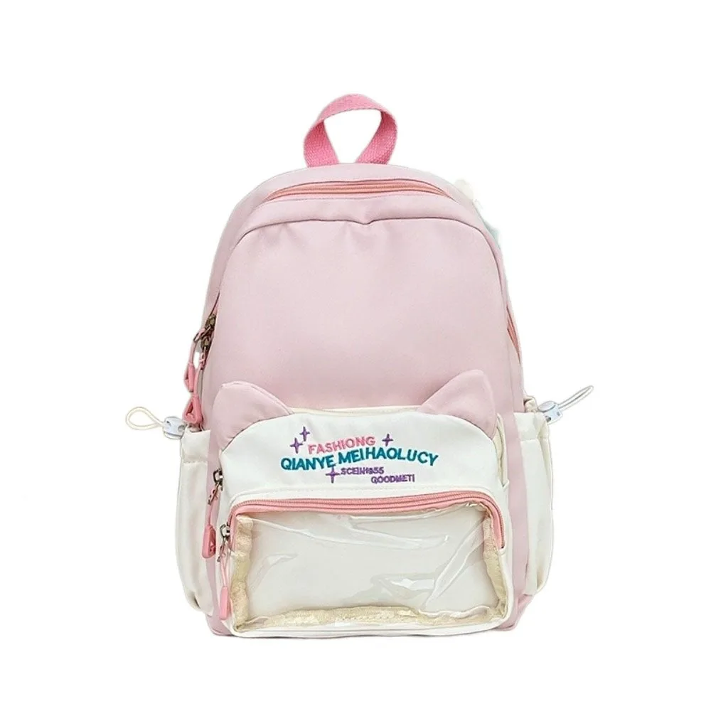 กระเป๋าเป้สะพายหลังใสหลายช่อง  ผ้าไนลอน  สีเข้ากัน  กระเป๋านักเรียน  สายปรับได้  วัสดุ PVC