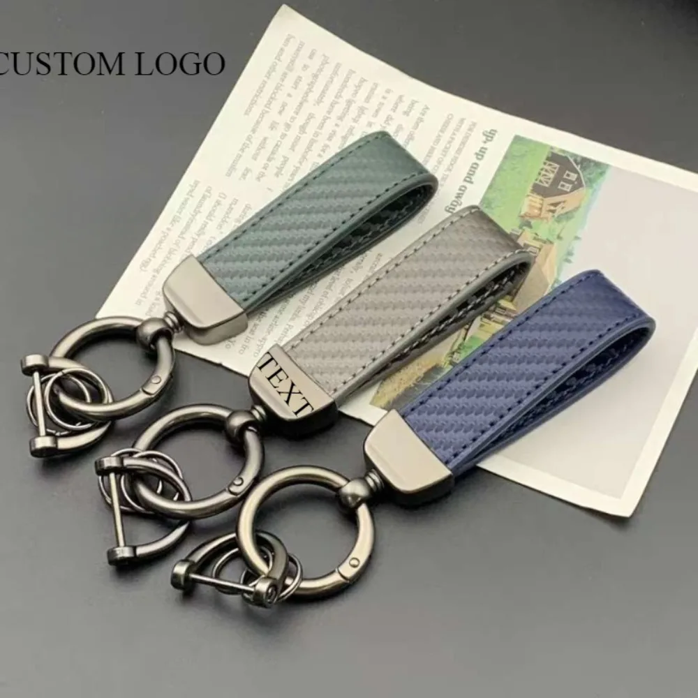 

Customized Logo Fiber Carbon Keychain for Men Women Personalize Car Leather Key Chains Ring Laser Metal Engrave Vintage Keyring