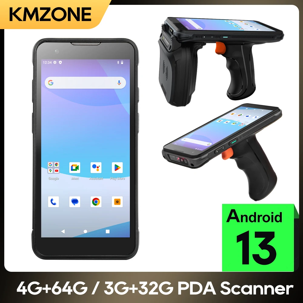 Android 13 Rugged PDA Handheld Terminal 2D Scanner Barcode Reader with Grip Pistol UHF NFC for Warehouse Data Collector Scan