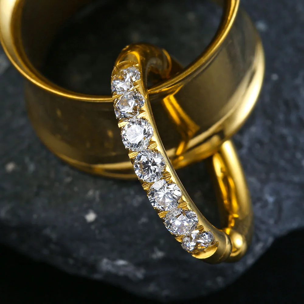 Casvort 2er-Set Edelstahl-Ohr-Tunnel mit Schraubverschluss und Zirkonia-Klappring, Ohr-Plugs, Expander, Piercing-Schmuck – Detail 6