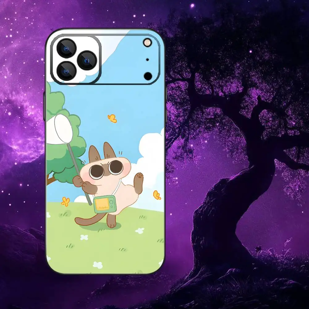 حافظة هاتف لطيفة على شكل قطة من A-Azukisan لهواتف iPhone 17,16,15,14,13,12,Pro,Max,Plus,E,SE4,Air,Mini Black Soft Box