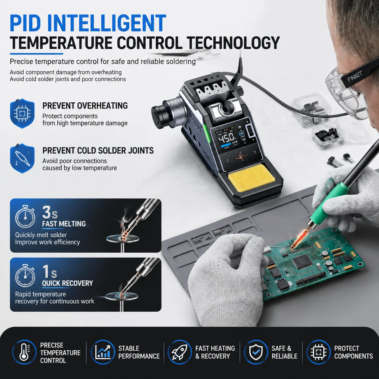 FNIRSI DWS-P2 Mini Portable Soldering Station 100W Type-C PD 100-450°C Digital Control Auto Detect F210 F245 PCB SMD Repair Tool