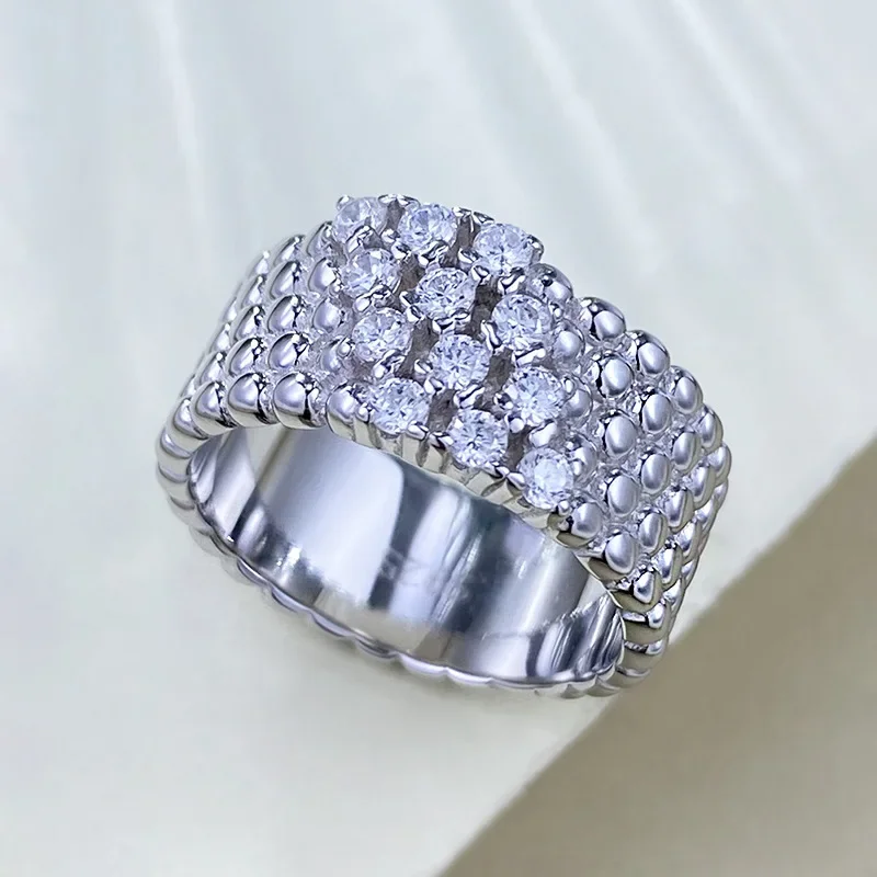 S925 pure silver new European and American four row diamond ring for women, fashionable personality, niche design, high-end feel