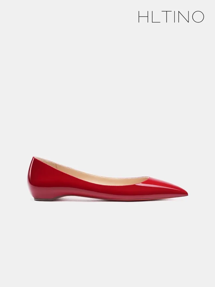 French Sexy Cherry Red Flats Bright Patent Leather Quality Soft Comfortable Women Low Heel Pumps Spring Summer Slip on Shoes