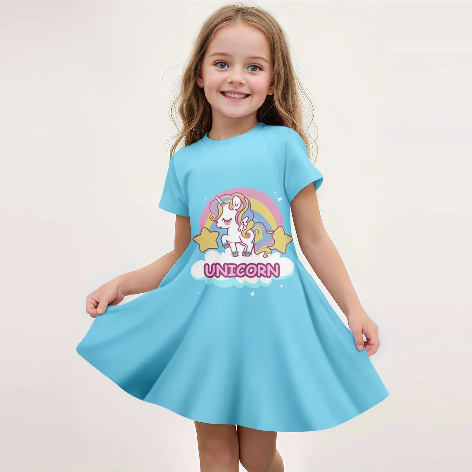 

2025 Unicorn Summer Girl Dress 3D Printed Unicorn Cute Girl Dress Fashion Trend Children's Wear Party Princess