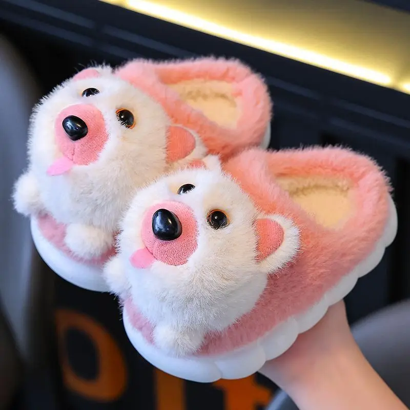 New arrival cuddle furry puppy slides girl home slippers cartoon mules children's animal design cute dog toddlers slippers boys