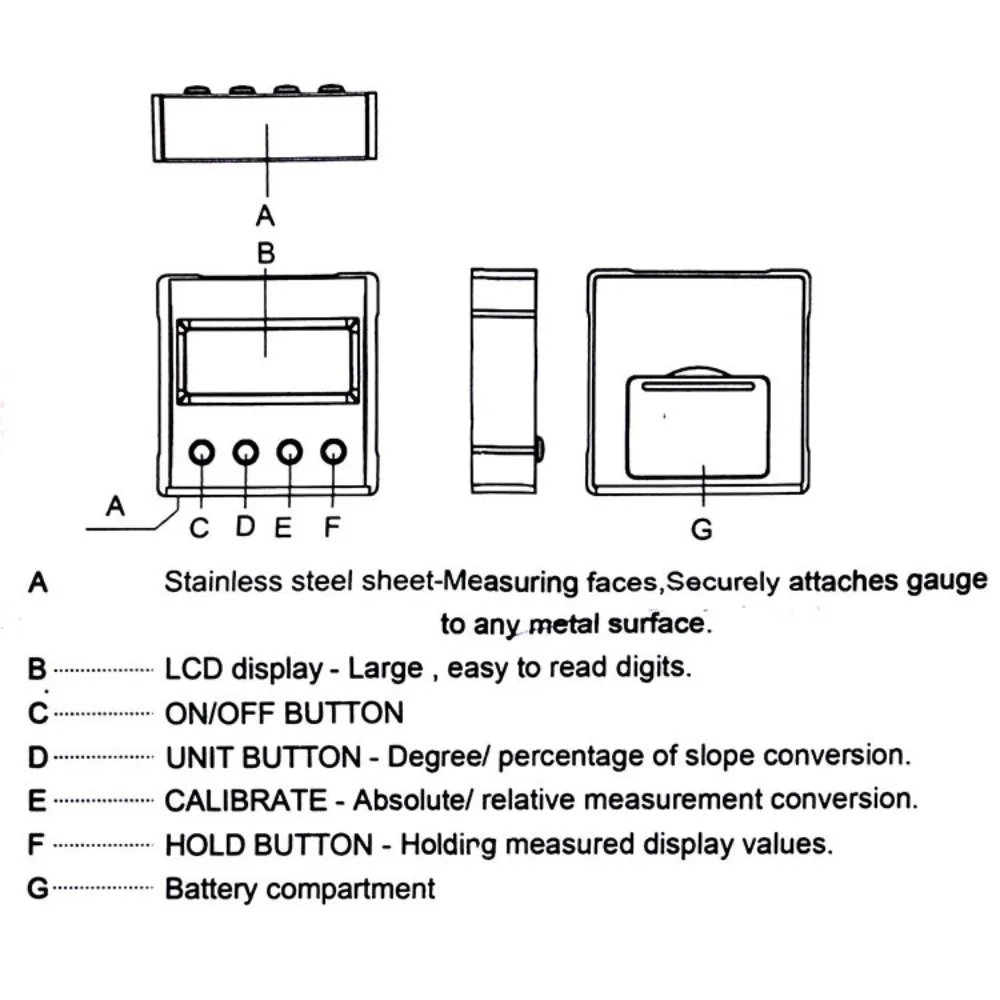 360 Degree Mini Digital Protractor Inclinometer Electronic Level Box Magnetic Base Stonego Measuring Tools - Include Battery