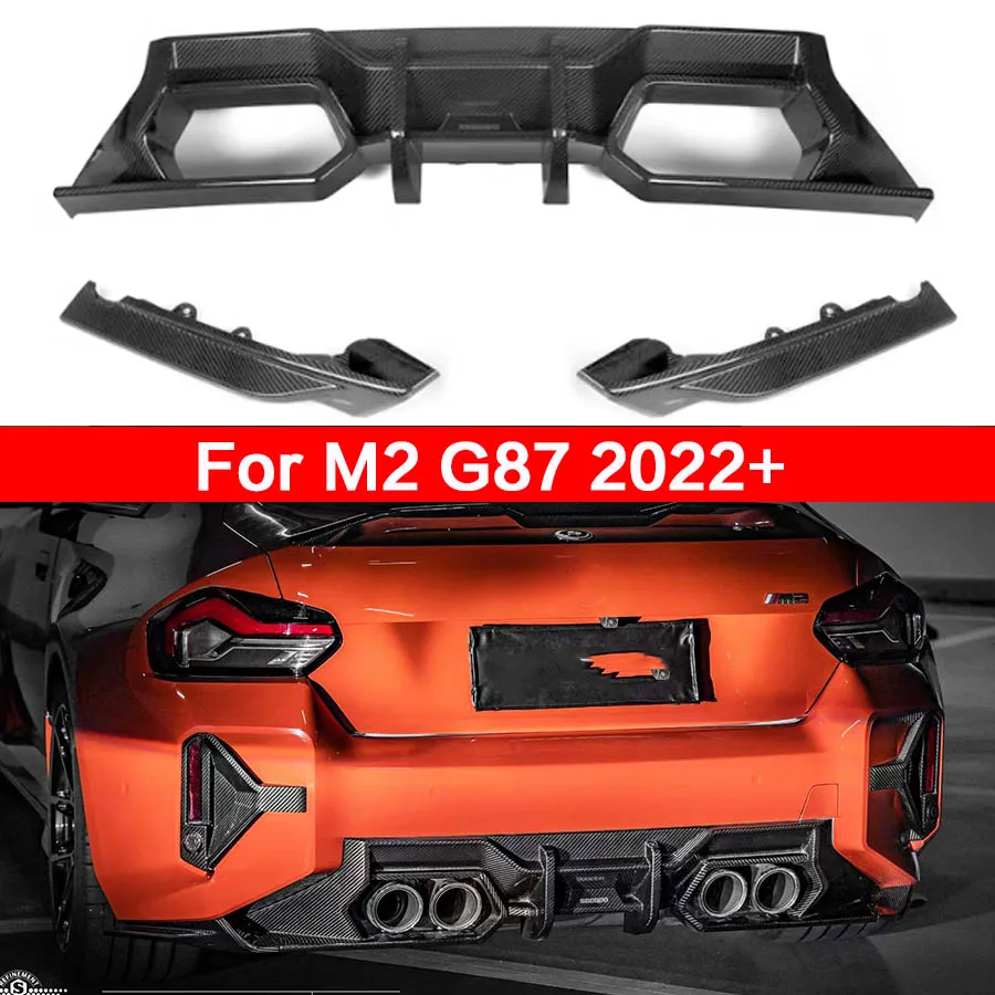 

For BMW M2 G87 Dry Carbon Fiber Car Rear Bumper Diffuser Rear Splitters Spoiler Back lip SQ Style Upgrade body kit