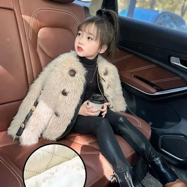 Children clothing 2023 autumn winter new girls fur jacket Korean version little girl warm and stylish princess baby girl jacket