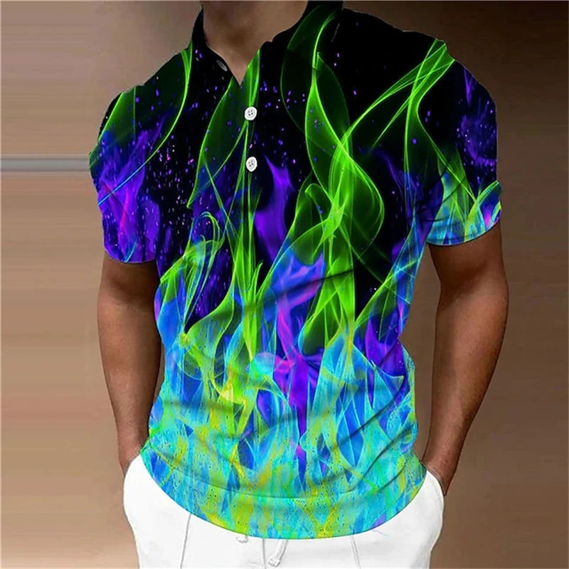 Men's Polo Shirt Golf Shirt Graphic Prints Flame Turndown Light Green Red Blue Purple Fuchsia Outdoor Street Short Sleeves Tops