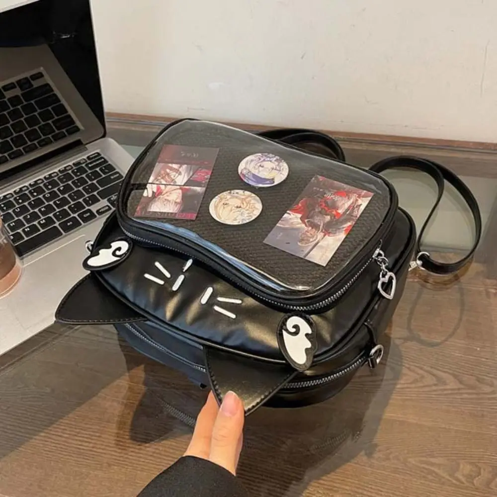 Zipper Bag Kawaii Cat Itabag Cotton Doll Bag PU Transparent Pocket Idol Merchandise Storage Small Item Bag Fashion Backpacks