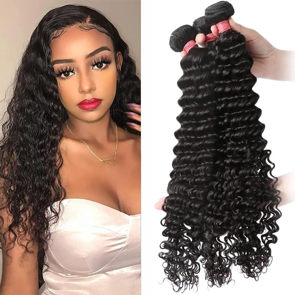 Brasileiro Remy Tecelagem Cabelo Encaracolado, Deep Wave Cabelo Humano Pacotes, não transformados