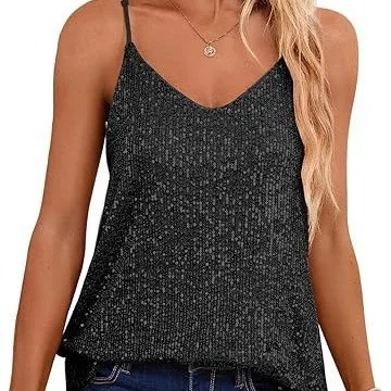 نمط جديد Drapey المتضخم بلا أكمام عارضة الترتر العميق الخامس الرقبة الرسن الأعلى #3