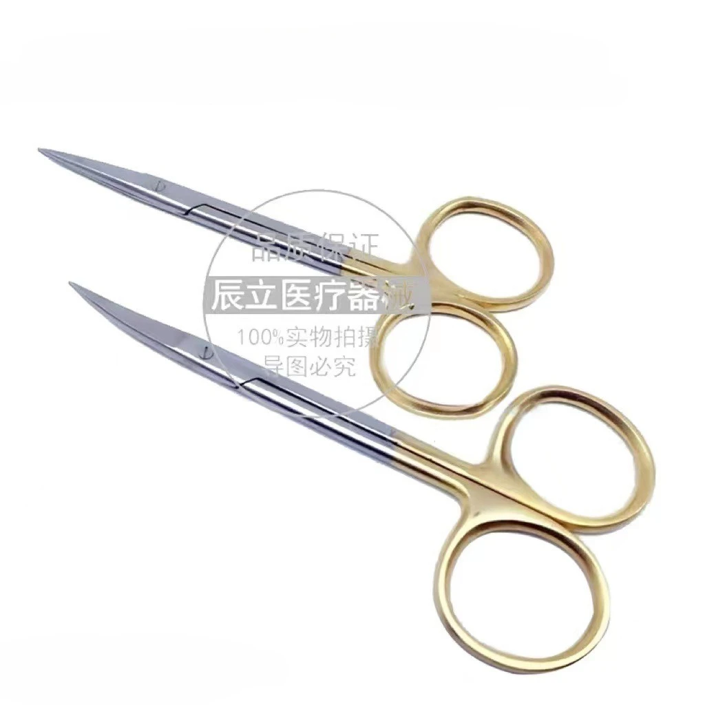 

Surgical stainless steel scissors, straight tip , curved tip ophthalmic suture removal tissue gold handle scissors