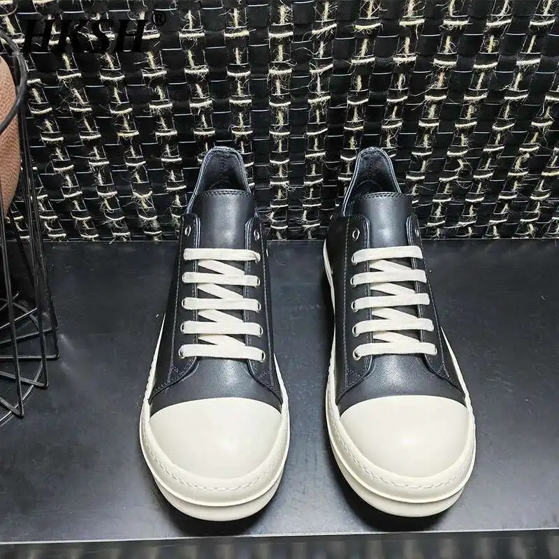 

HKSH RO Style Men's Low Top Casual Sports Single Shoes Leather Versatile Shallow Mouth Thick Chic Rubber Dark Streetwear HK2210