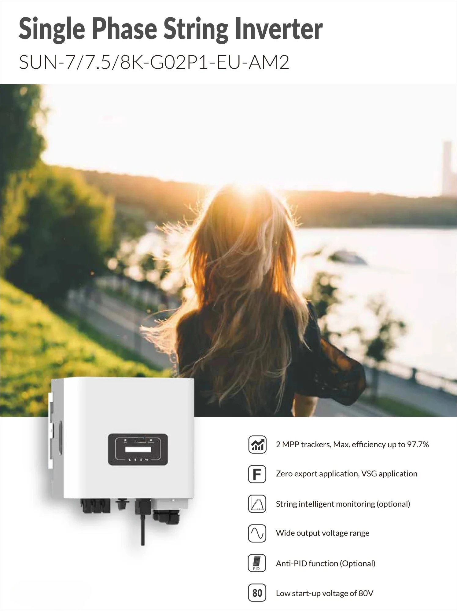 

Заводской струнный инвертор на сетке SUN-7/7,5/8K-G02P1-EU-AM2 Однофазный 2 MPPT Deye 7 кВт 7,5 кВт 8 кВт солнечный инвертор