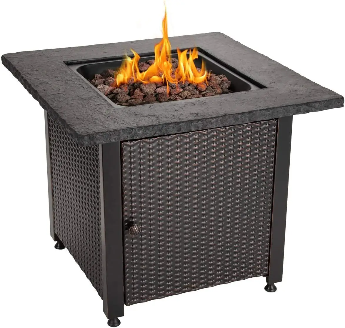 

Propane Fire Pit Table 30 Inch Outdoor Gas Fire Pit, 50,000 BTU with Rock-Like Top, Cover, Lid, and Lava Rocks