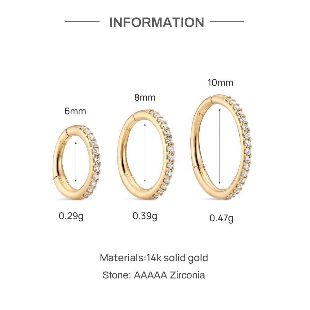 CANNER 1PC 14K Solid Gold 6/8/10mm Classic CZ Hoop Earring For Women Hypoallergenic Piercing Earring Jewelry Wedding Party Gift