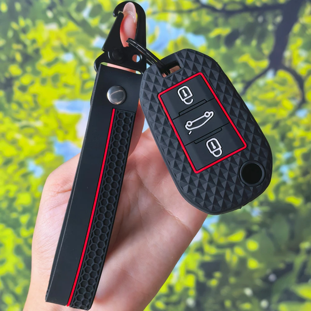 Fashion Diamond Grain Flip Key Fob Cover With Keychain For Peugeot 208 2008 308 3008 508 408 307 4008 Citroen C3 C4 C5 Picasso