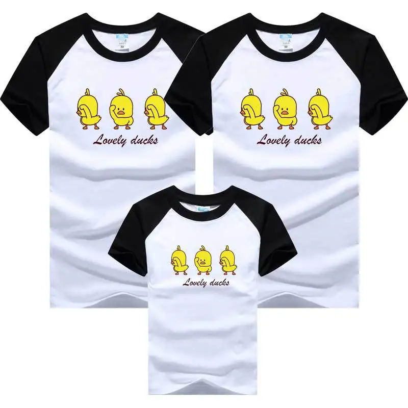 Cute Duck T-shirts for Whole Family Mom Dad Son Daughter Cotton Matching Clothes Kids Tops Tees