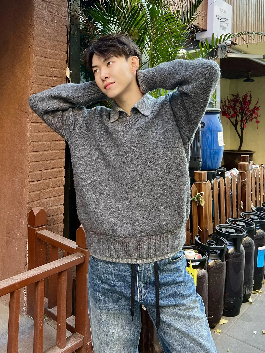 

Deep ey V-Ne Knitted Sweater Men's American Retro Sle Cleanfit Long Sve Loose Fit Autumn Casual Wear Home Comfort