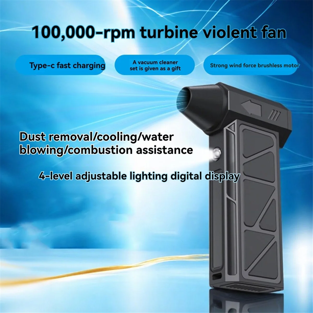 

100000RPM Air Blower Fan Vacuum Dust Cleaner Charging 52m/S High-Speed 4 Gear Wind Speed Turbo Violent Fan