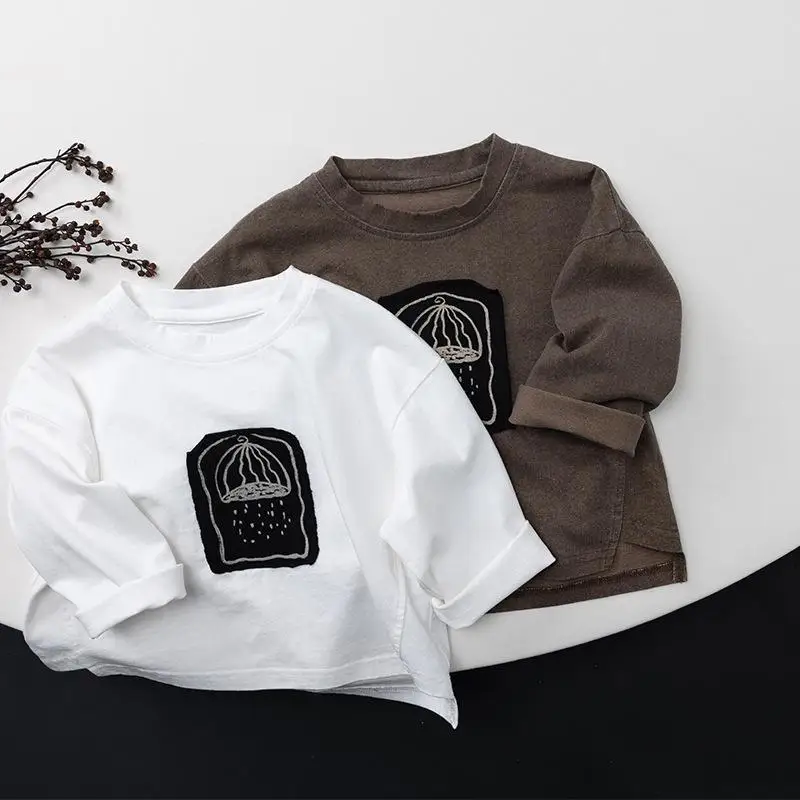 

2026 Spring New Children Long Sleeve T Shirts Baby Cotton Tee Boys Girls Fashion Patch Tops Kids Casual T Shirts Baby Clothes