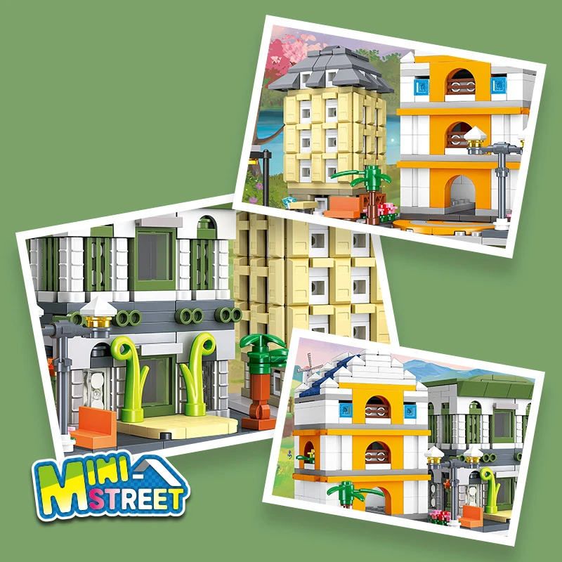 Creative City Mini Street View 3in1 مكتبة بنكية معمارية مدرسة بناء الطوب نموذج بناء مجموعات لعبة للأطفال هدية #5