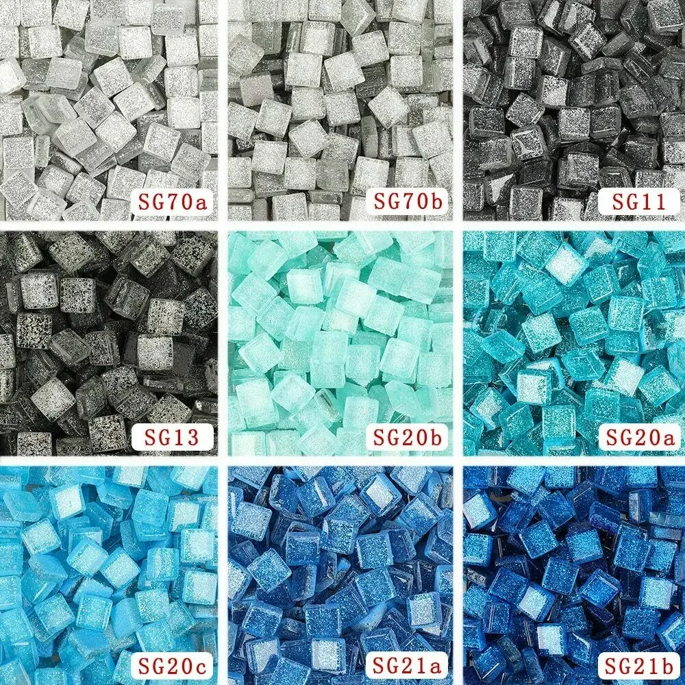 

205 Pieces 3/8 Inch Square Glitter Glass Mosaic Art Material Supplier Shiny Tiles Bulk for Mosaic Making DIY Craft Art