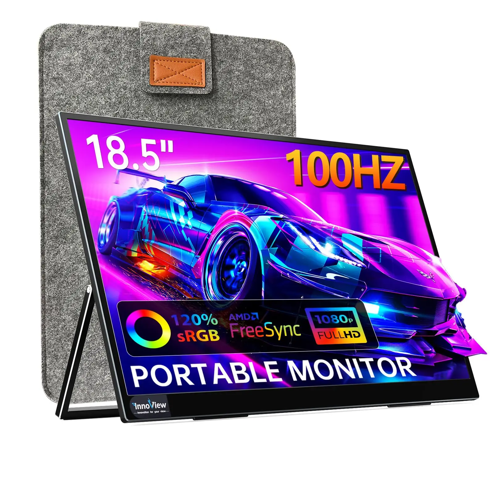 InnoView Portable Monitor 18.5 inch 100HZ 120% sRGB 1080P IPS Large Monitor for Laptop HDR Travel Monitor Mac PC Xbox PS Switch