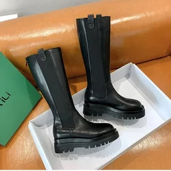 Platform Women Knight Long Boots Fashion Warm Fur Shoes Autumn Winter Square Heels Ladies Knee High Booties
