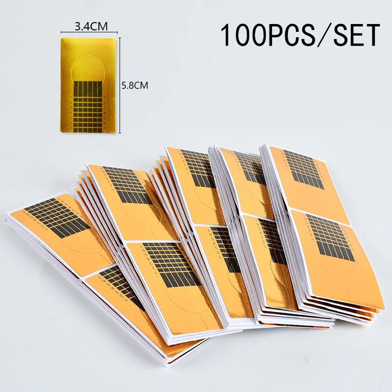 네일 폼 팁 아크릴 UV 젤 익스텐션 컬 폼 익스텐션 네일 스티커 아트 가이드, 몰드 매니큐어 네일 아트 도구, 100 개/세트