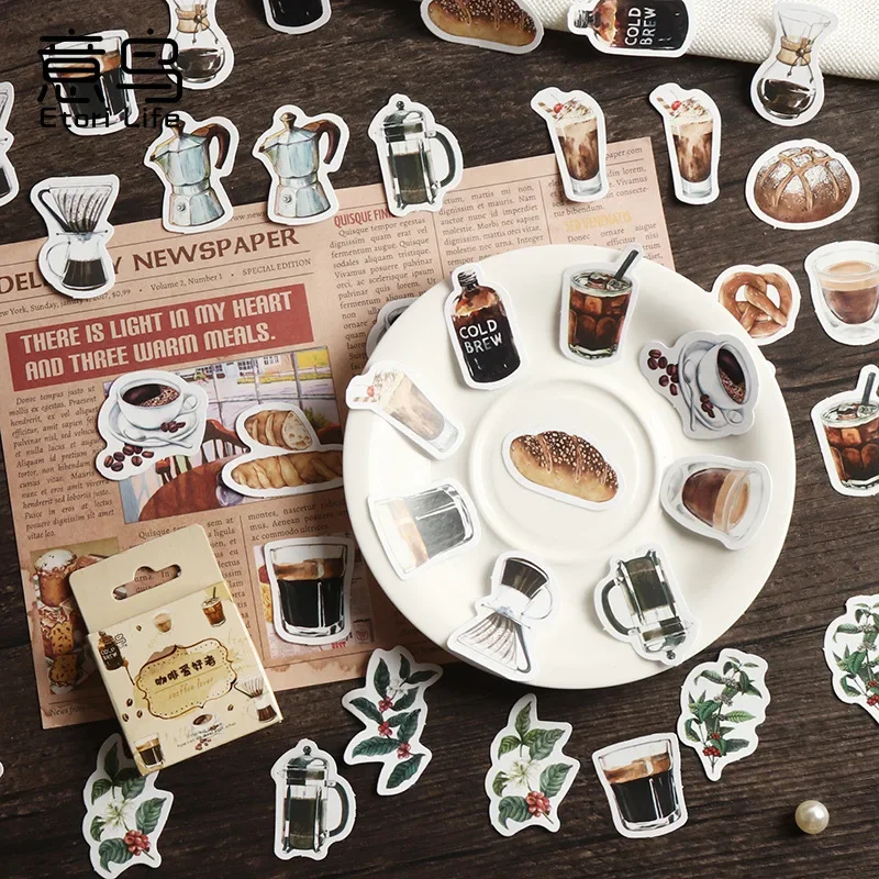 46 Pcs Vintage Coffee Theme Stickers For Decoration Planner Phone Case Scrapbook Journals