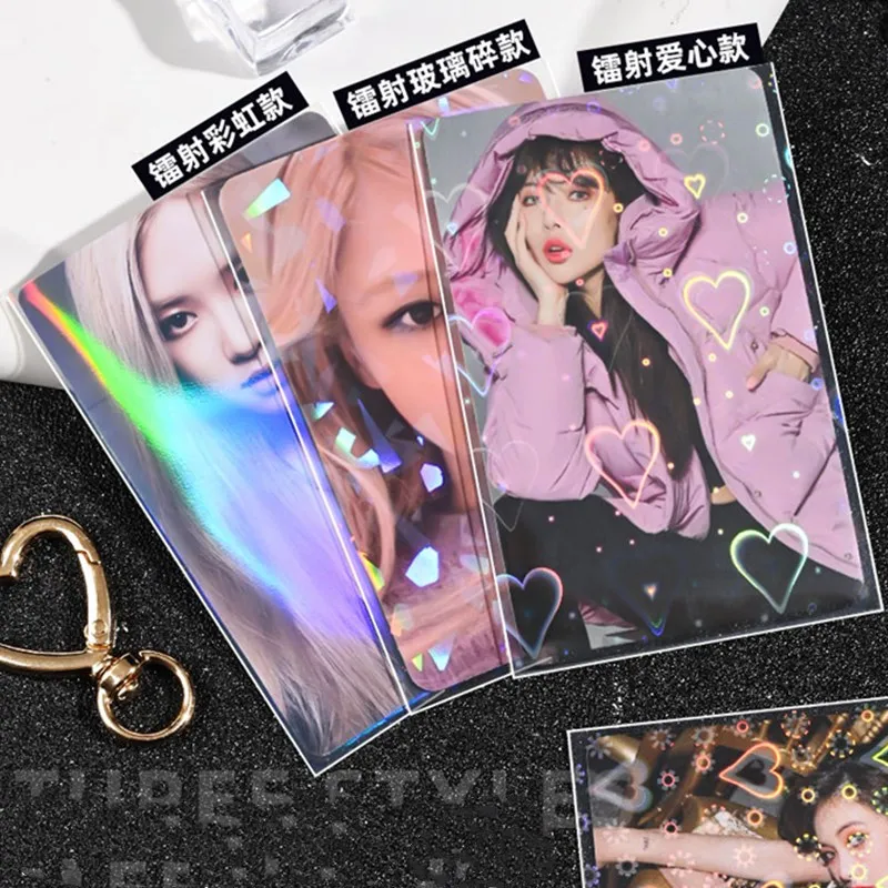 50Pcs Ins Toploader Glittery Love Heart Sakura Photocard Sleeves Idol Photo Cards Protective Storage Bag Card Protector