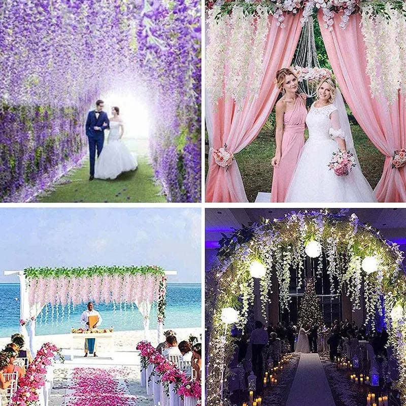 ¡Promoción! Guirnalda de flores colgantes de glicina Artificial, 16 piezas, para decoraciones de boda y jardín