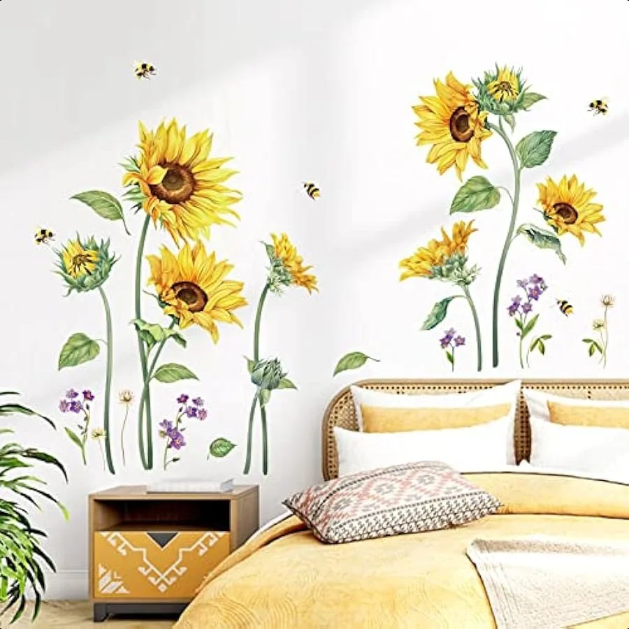 

Large Sunflower Wall Decals Flower Grass Wall Stickers Bedroom Living Room Kitchen Wall Decor