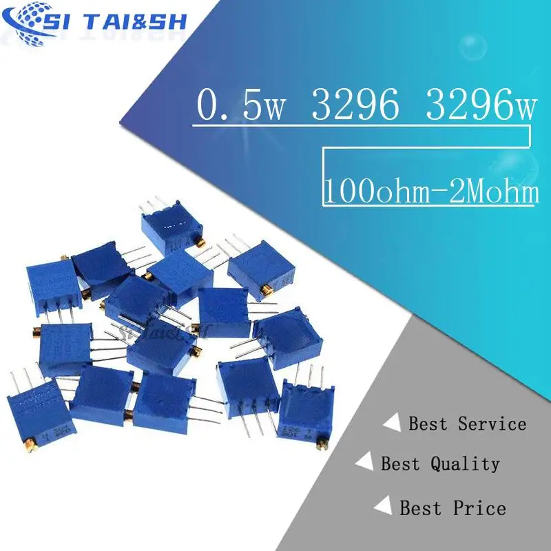 

15valuesX1pcs=15pcs 100ohm-2Mohm 0.5w 3296 3296w Variable Resistors MultiTurn trimmer adjustable precision Potentiometer kit