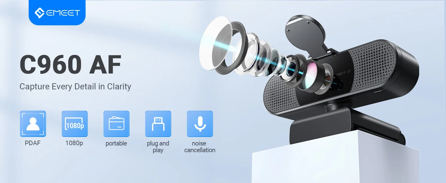 Webcam 1080P 60FPS Autofokus HD Mini-Webkamera für Laptop/Computer EMEET USB-Webkamera mit zwei Mikrofonen für Youtube/Zoom-Videoanrufe – Detail 1