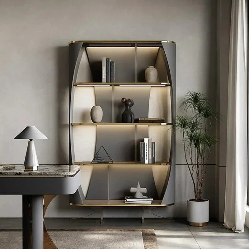 

Итальянская легкая роскошная полка из нержавеющей стали, книжная полка, напольная офисная витрина из кованого железа