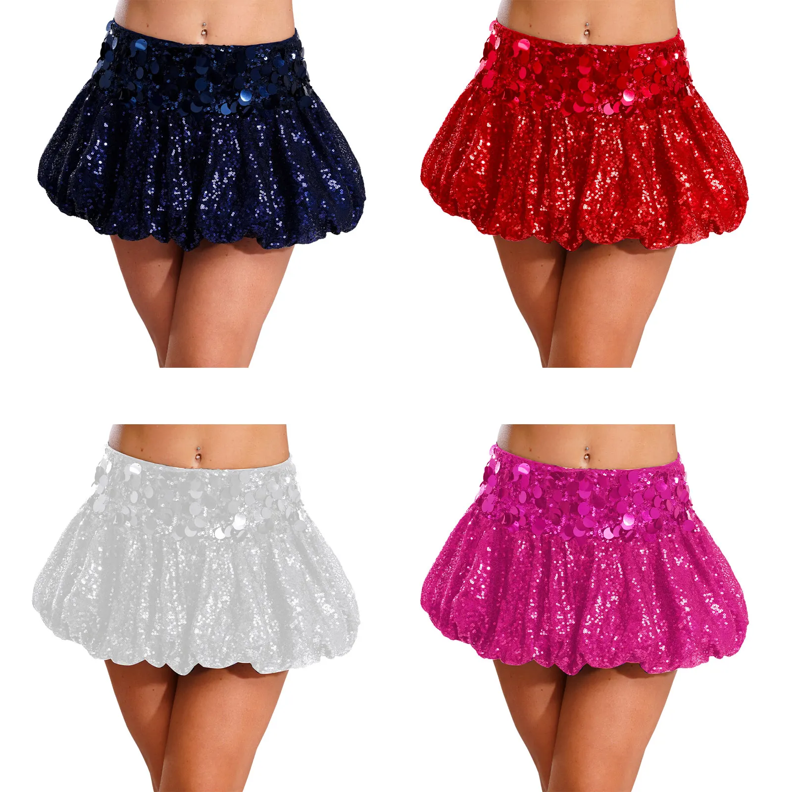 Damska brokatowa spódniczka z cekinami, wysoki stan, elastyczny pas, w pełni podszyta mini spódniczka na imprezy klubowe, rave'y, taniec, urodziny.