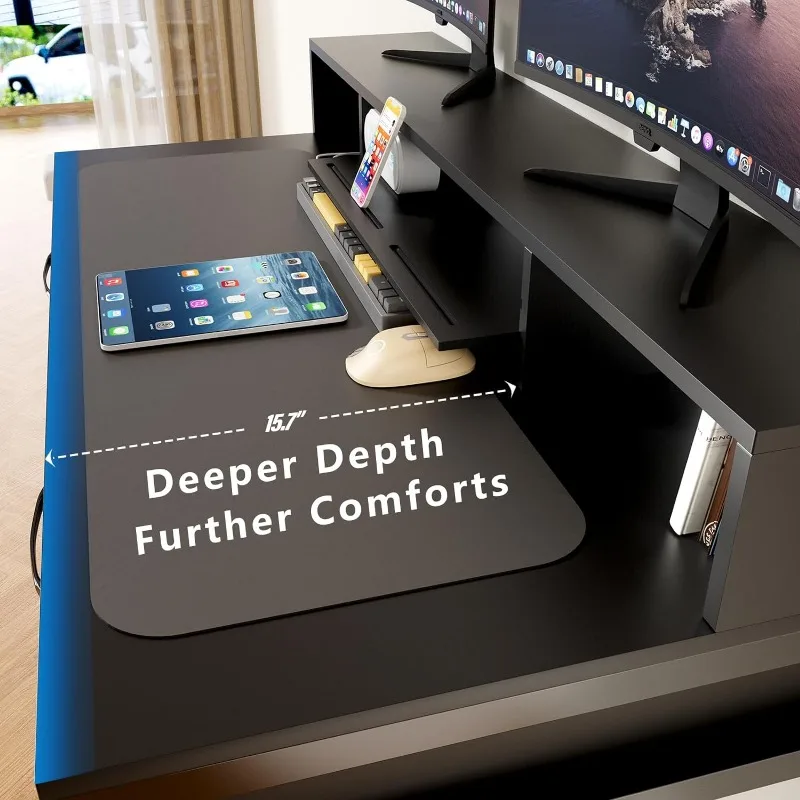 Mesa do computador com gavetas, Home Office Desk, Monitor Stand, escrivaninha com armário de armazenamento, 47 polegadas