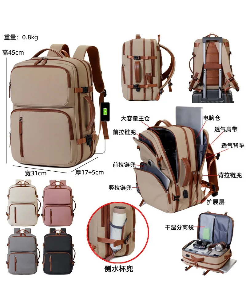 

Expandable backpack with wet dry separation doubles as boarding bag for short trips