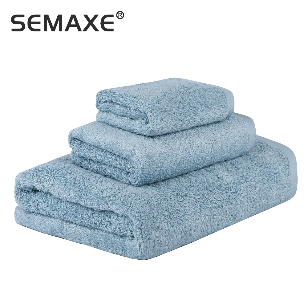 SEMAXE Luxury 3 Towel Set, for Adults 100%Cotton,Highly Absorbent,Safe and Super Soft Hotel High Quality Bathroom Set Blue