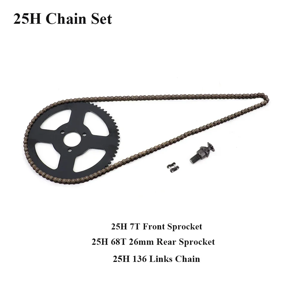 Roda dentada dianteira 25h 7t e roda dentada traseira 68t 26mm corrente de 136 links para mini bicicleta de bolso 49cc 2 tempos mini moto pocket bike atv quad
