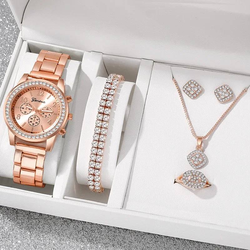 3/6 pieces Women's Classic Casual Fashion Round Dial Zinc Alloy Case Quartz Movement Watch Set Available in a variety of colors