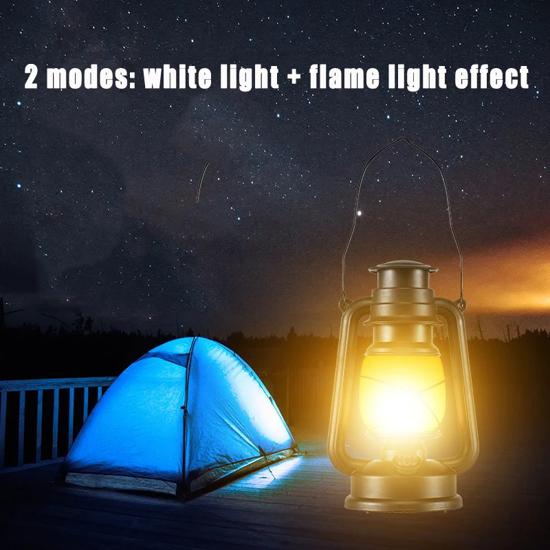 Vintage Camping Lantern LED Battery Camping Light Portable Kerosene Lamp 2 Modes Flame Lamp Outdoor Tent Travel Lighting